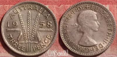 Австралия 3 пенса 1958 года Ag, KM# 57, 241j-022