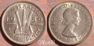 Австралия 3 пенса 1959 года Ag, KM# 57, 044i-135
