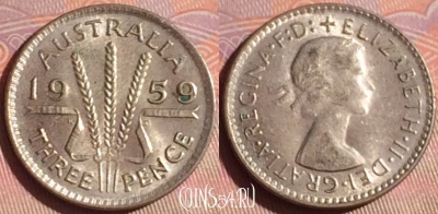 Австралия 3 пенса 1959 года Ag, KM# 57, 048i-116