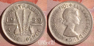 Австралия 3 пенса 1959 года Ag, KM# 57, 049i-111