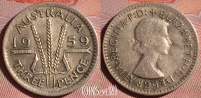 Австралия 3 пенса 1959 года Ag, KM# 57, 049i-156