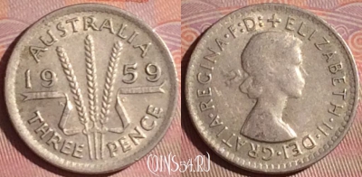 Австралия 3 пенса 1959 года Ag, KM# 57, 052i-184