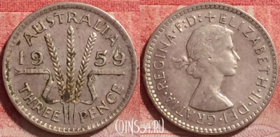 Австралия 3 пенса 1959 года Ag, KM# 57, 243j-102