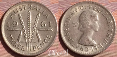 Австралия 3 пенса 1961 года Ag, KM# 57, 044i-182