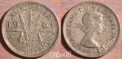 Австралия 3 пенса 1961 года Ag, KM# 57, 052i-190