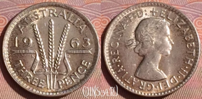 Австралия 3 пенса 1963 года Ag, KM# 57, 047i-023