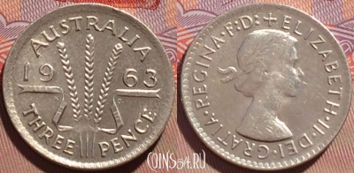 Австралия 3 пенса 1963 года Ag, KM# 57, 087b-047