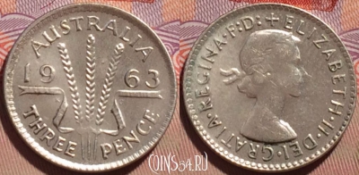 Австралия 3 пенса 1963 года Ag, KM# 57, 087b-048