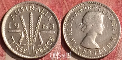 Австралия 3 пенса 1963 года Ag, KM# 57, 455o-067