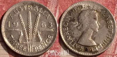 Австралия 3 пенса 1963 года Ag, KM# 57, 455o-073
