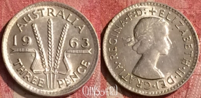 Австралия 3 пенса 1963 года Ag, KM# 57, 455o-079 ♛