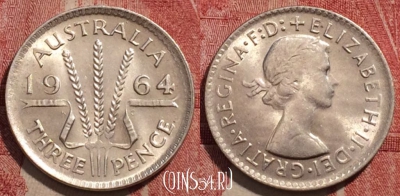 Австралия 3 пенса 1964 года, Серебро, KM# 57, 230-027