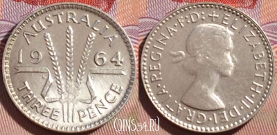Австралия 3 пенса 1964 года Ag, KM# 57, 087b-049