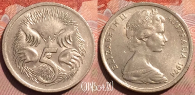 Австралия 5 центов 1974 года, KM# 64, 243a-015