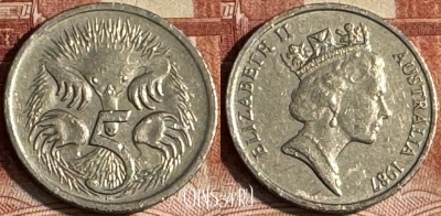 Австралия 5 центов 1987 года, KM# 80, 185t-105