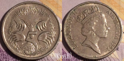 Австралия 5 центов 1992 года, KM# 80, 187a-136