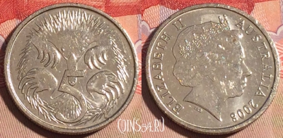 Австралия 5 центов 2008 года, KM# 401, 200a-019