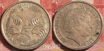 Австралия 5 центов 2008 года, KM# 401, 257-100