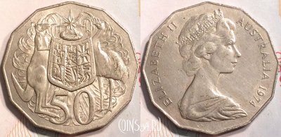 Австралия 50 центов 1974 года, KM# 68, 132-118