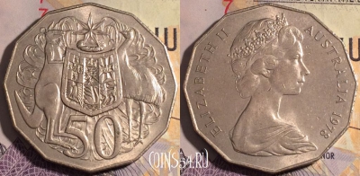 Австралия 50 центов 1978 года, KM# 68, 182a-110 ♛
