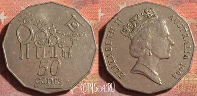 Австралия 50 центов 1994 года, KM# 257, 134i-128