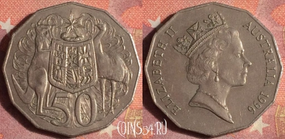 Австралия 50 центов 1996 г., редкий год, KM# 83, 372-003