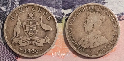 Австралия 6 пенсов 1926 года, KM# 25, 165-033
