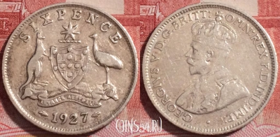 Австралия 6 пенсов 1927 года, Ag, KM# 25, 256-014