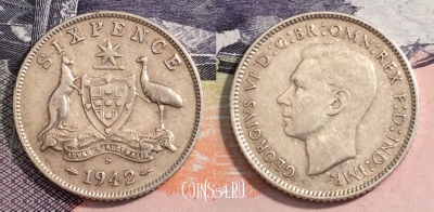 Австралия 6 пенсов 1942 года, KM# 38, 165-034