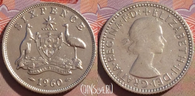 Австралия 6 пенсов 1960 года, KM# 58, 101a-094