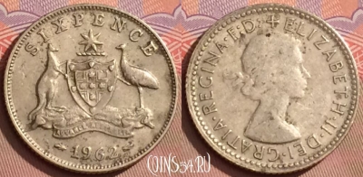 Австралия 6 пенсов 1962 года Ag, KM# 58, 080l-059