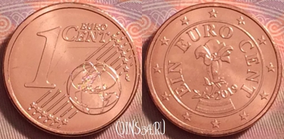 Австрия 1 евроцент 2019 года, KM# 3082, UNC, 118k-083