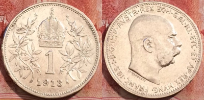 Австрия 1 крона 1913 года, Серебро, Ag, KM# 2820, 225-131