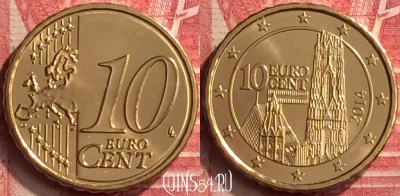 Австрия 10 евроцентов 2014 года, KM# 3139, UNC, 306m-023