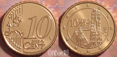 Австрия 10 евроцентов 2015 года, KM# 3139, UNC, 118k-110