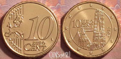 Австрия 10 евроцентов 2015 года, KM# 3139, UNC, 118k-111