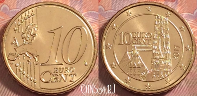 Австрия 10 евроцентов 2017 года, KM# 3139, UNC, 108k-139