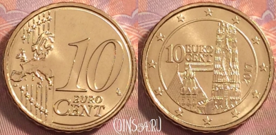 Австрия 10 евроцентов 2017 года, KM# 3139, UNC, 112k-084
