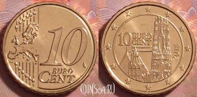 Австрия 10 евроцентов 2018 года, KM# 3139, UNC, 118k-132