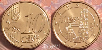 Австрия 10 евроцентов 2019 года, KM# 3139, UNC, 108k-094