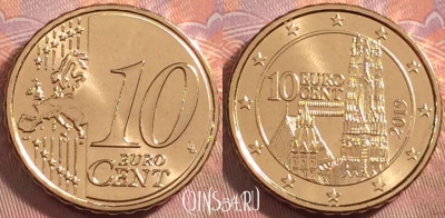 Австрия 10 евроцентов 2019 года, KM# 3139, UNC, 108k-116