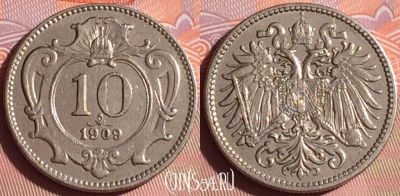 Австрия 10 геллеров 1909 года, KM# 2802, 336i-114