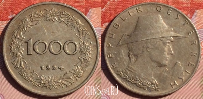 Австрия 1000 крон 1924 года, KM# 2834, 115d-138