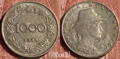 Австрия 1000 крон 1924 года, KM# 2834, 463r-044 ♛