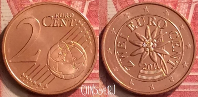 Австрия 2 евроцента 2011 года, KM# 3083, UNC, 304m-029