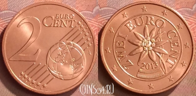 Австрия 2 евроцента 2013 года, KM# 3083, UNC, 262m-020