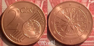 Австрия 2 евроцента 2017 года, KM# 3083, UNC, 305m-109
