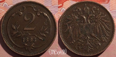 Австрия 2 геллера 1893 года, KM# 2801, a148-080