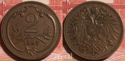 Австрия 2 геллера 1897 года, KM# 2801, b065-135 ♛