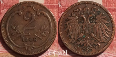 Австрия 2 геллера 1908 года, KM# 2801, b065-097